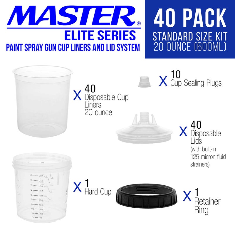 Master Airbrush Master Paint System MPS Disposable Paint Spray Gun Cup Liners and Lid System, 40 Pack Standard Size 20 Ounce (600ml) Kit - Image 2